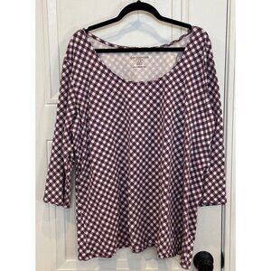 Jessica London Scoop-Neck Purple & White Gingham Check 3/4 Length-Sleeve EUC